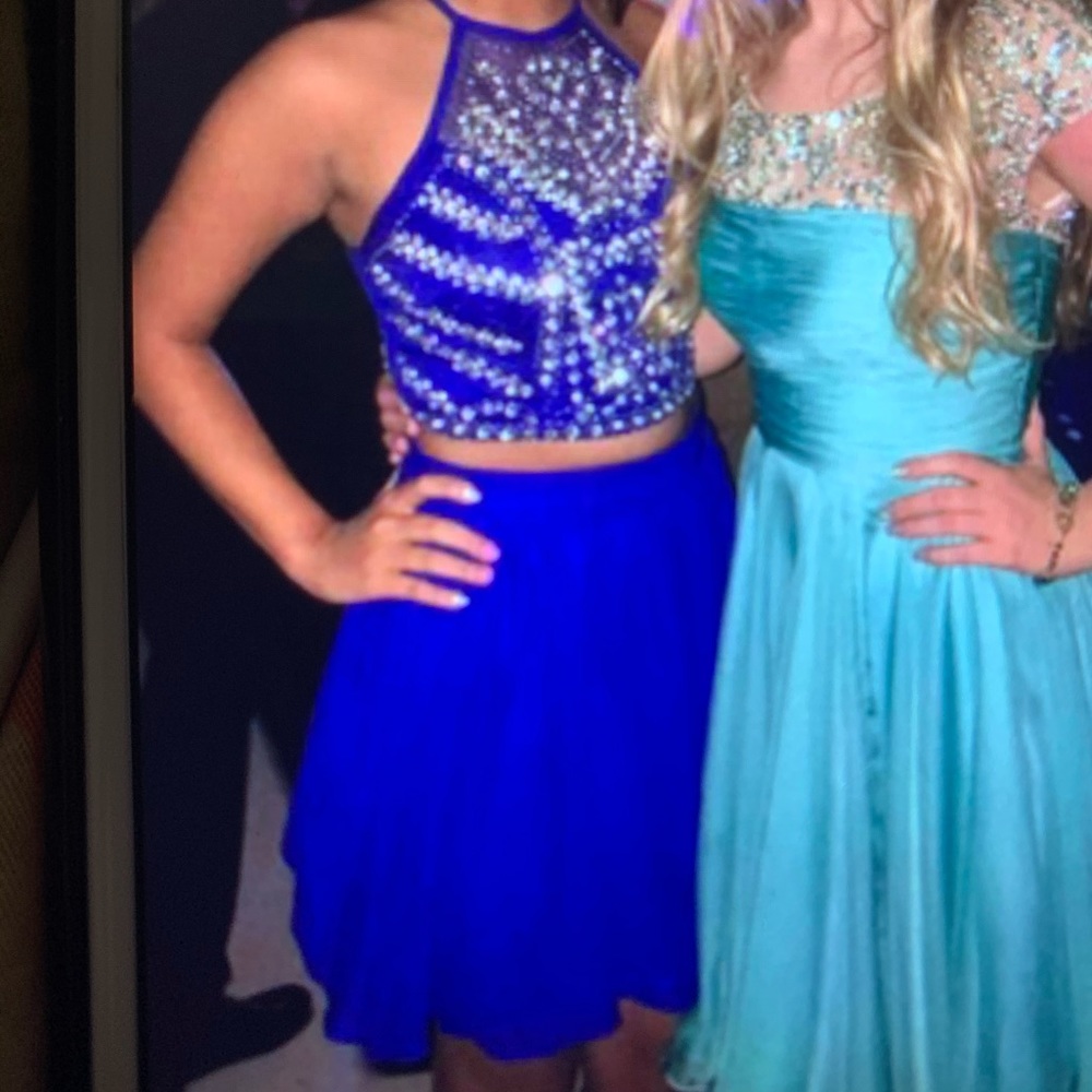 2 piece blue homecoming dress